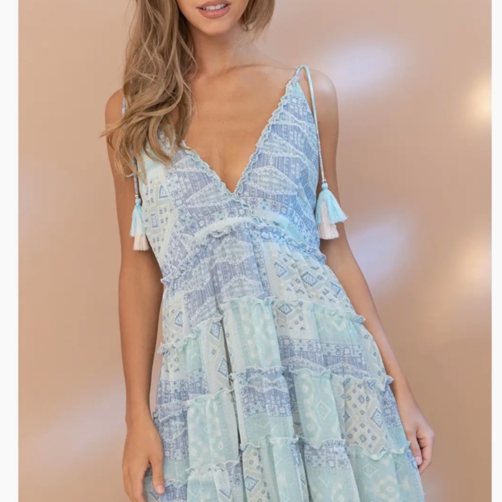 ❤ Blue B “ Ocean “ BLUE B Chiffon Tiered Summer Tank Halter Dress BR52 - Picture 5 of 9
